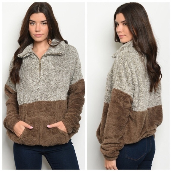 🆕Brown /Off Wht soft fleece jacket/sweater - Picture 2 of 4